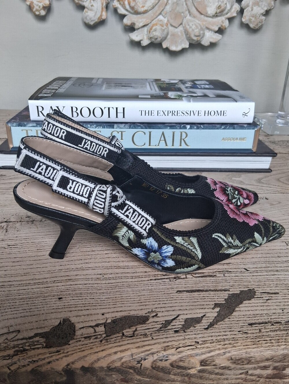 Christian Dior Ribbon Petites Fleurs Embroidered J'Adior Slingback Pumps Size 35 - Picture 2 of 13